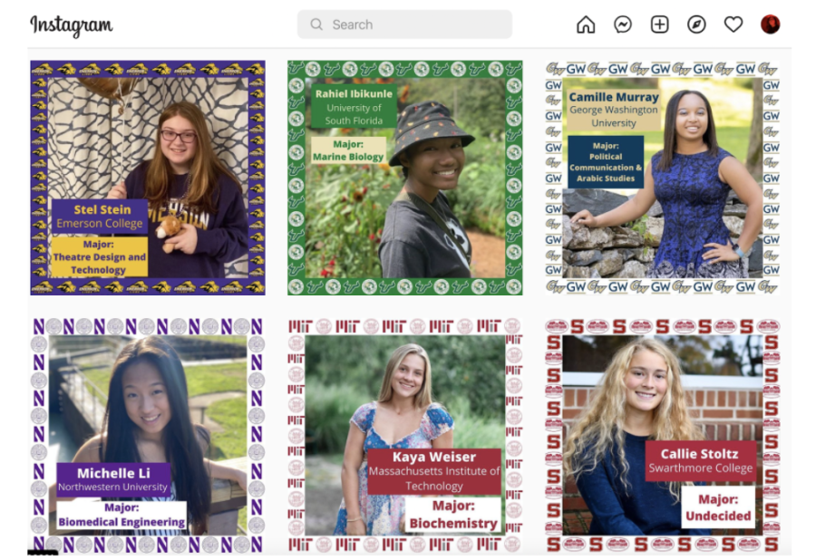A screenshot of the Baldwin Class of 2022 Instagram page featuring six of many college acceptances