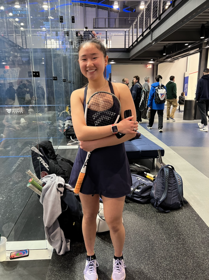 College-bound athlete Eugenia Li 23 on the squash courts. 