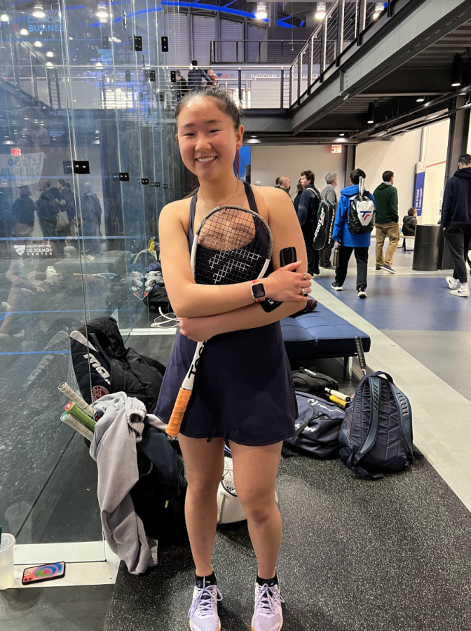 College-bound athlete Eugenia Li '23 on the squash courts. 