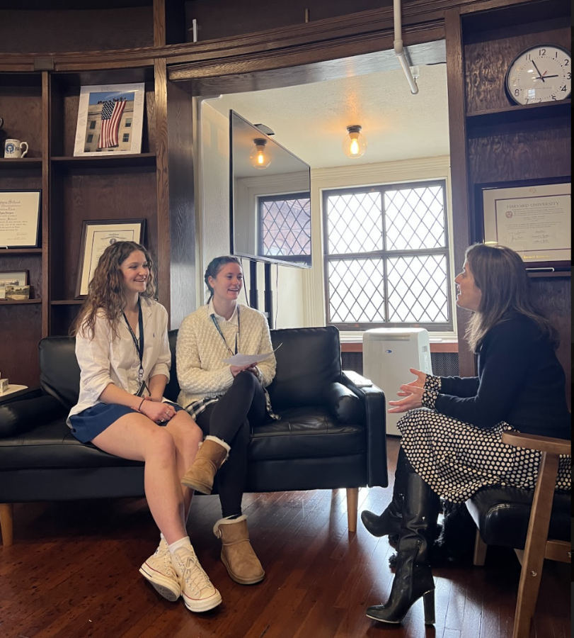 Editors-in-chiefs Makenna Walko 23 and Izzy Thompson 23 sit down to talk with Dr. Porges. 