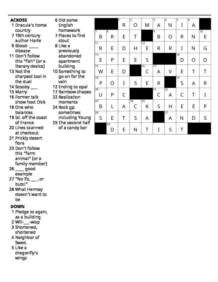 The answer key to Issue IVs crossword. 